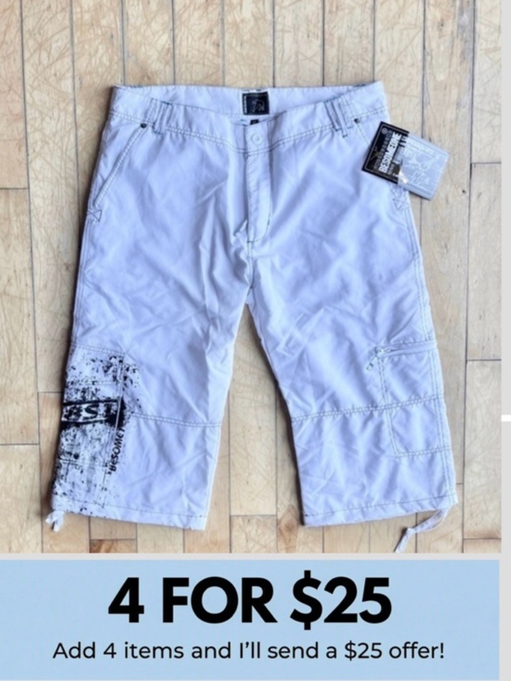 Besomeone New Y2K Style White Streetwear Urban Utility Cargo Shorts Size 38